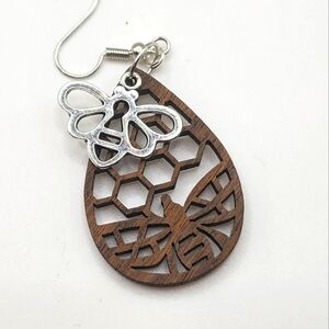 Honey bee honeycomb charm pierced earrings cottage core bohemian
